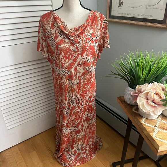 COLDWATER CREEK Dress Womens XXL Silk Orange Floral Maxi Chiffon Fairy Boho Chic - Picture 1 of 10